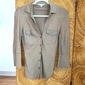 James Perse Jersey Low V neck Fitted 3/4 sleeve